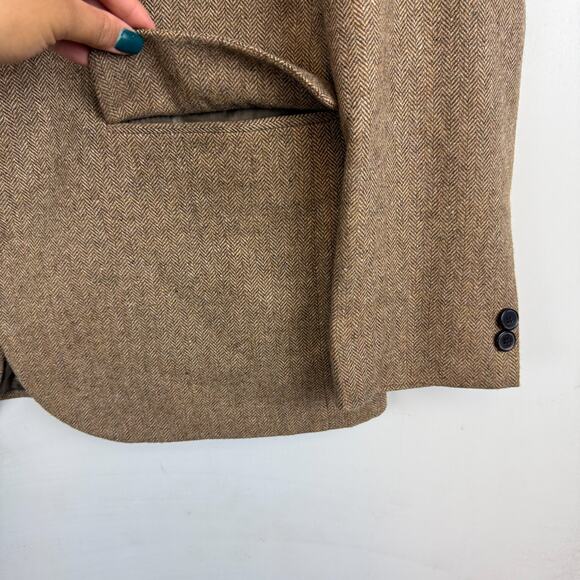 StudioSuits Handcrafted 100% Wool Blazer Jacket Brown Tan Herringbone - 42L Long - Picture 4 of 10